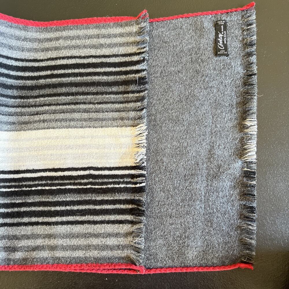 Chelsey by Joseph Silk Scarf Gray Black Red Stripe Reversible Unisex 11"x 72"